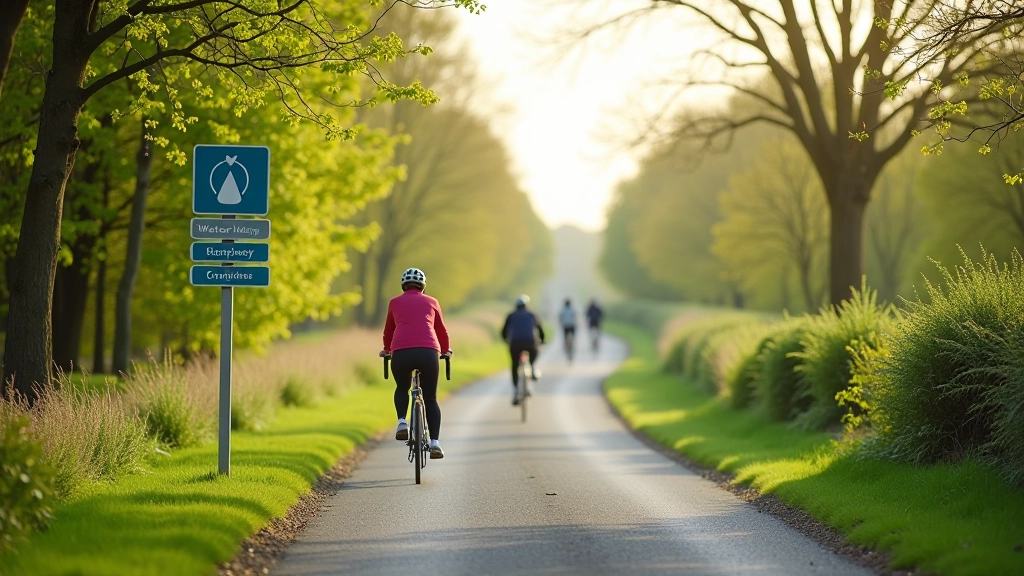 Waterford Greenway entrance with signage and cyclists starting their journey on a paved path