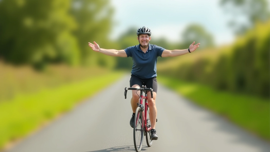 Cyclist riding on quiet country road with hand signal demonstration