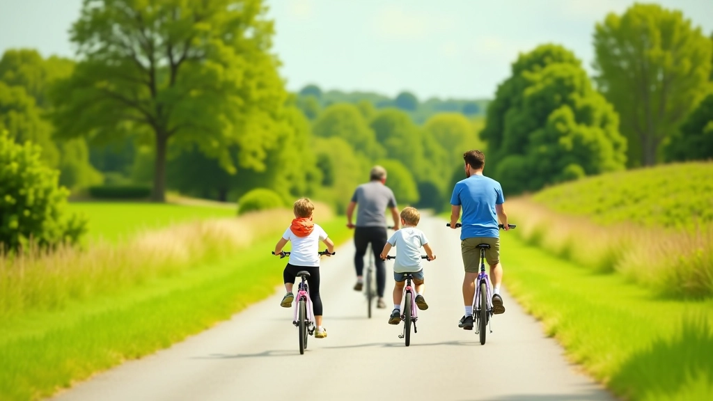 Family enjoying a leisurely bike ride on a scenic Irish greenway path