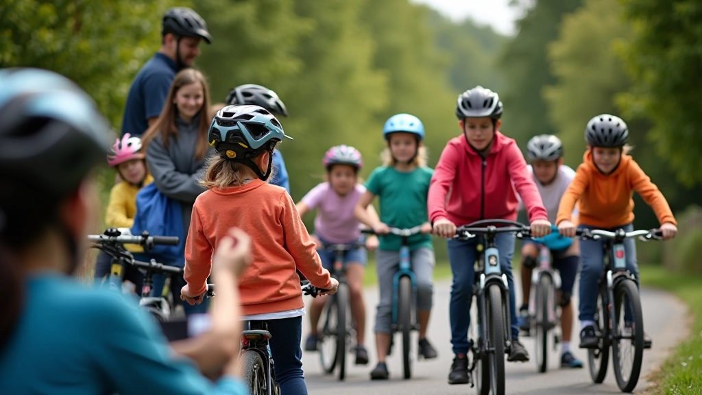 Children learning bike safety and hand signals