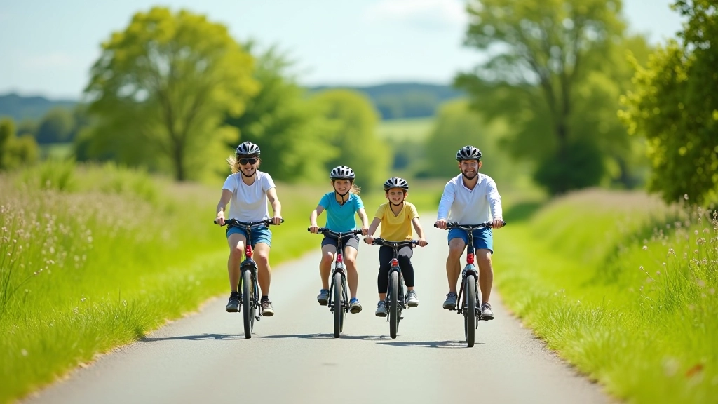 Family cycling on a flat greenway path in Ireland